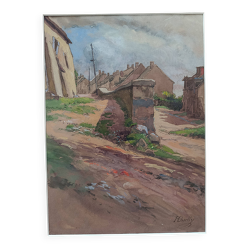 Aquarelle d'henri chartier : rues de village vers 1900, peintre militaire
