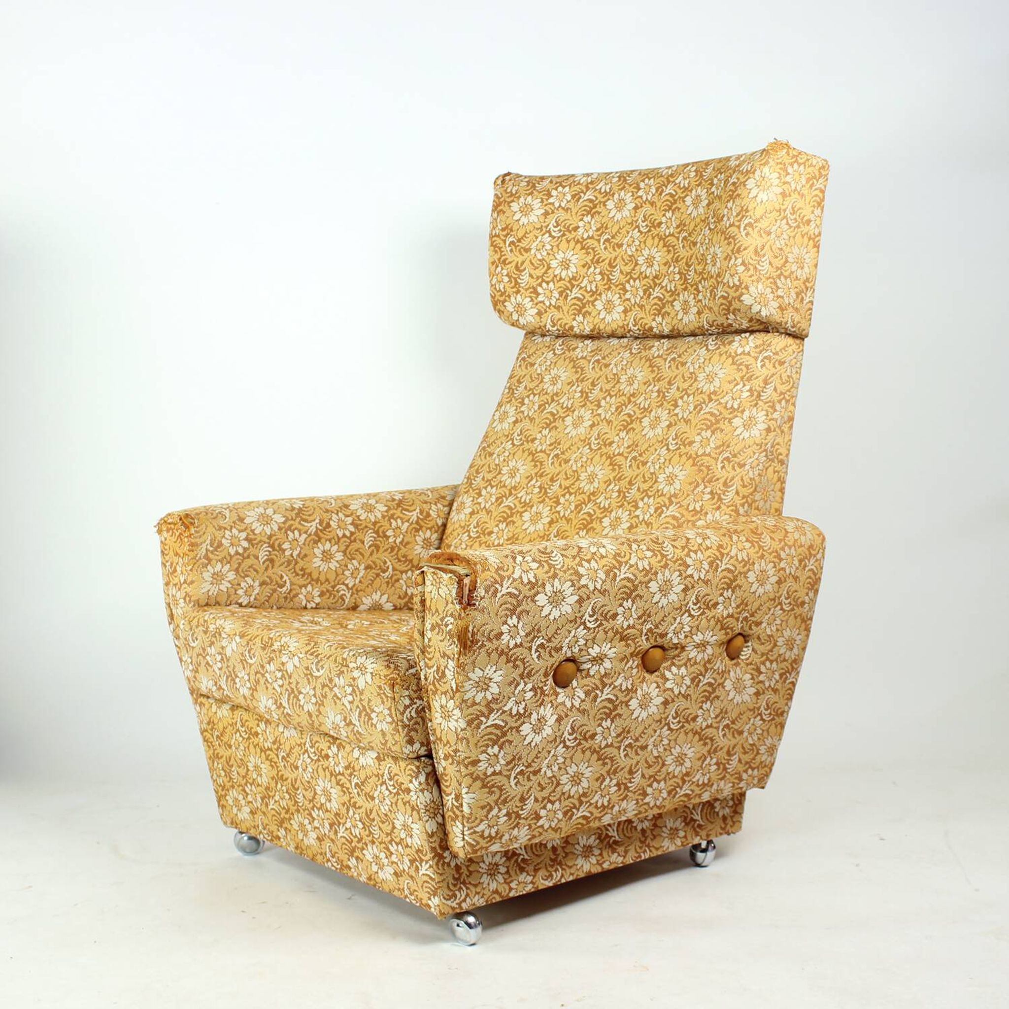 Midcentury Wingchair On Wheels By Ton, Czechoslovakia 1960s