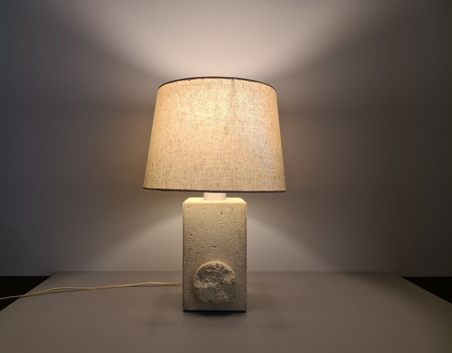 French sculpture lamp in white stone, 60s