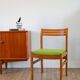 Set of 4 Scandinavian beech wood chairs, green wool, 1960.