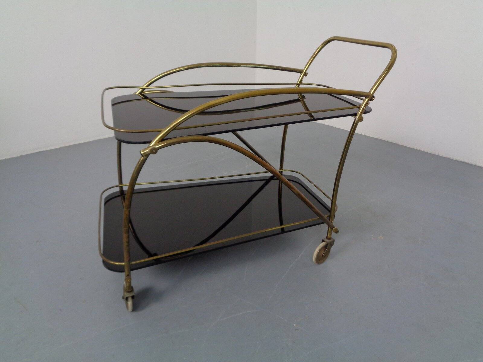 Mid-Century French Brass & Glass Serving Bar Cart, 1960s