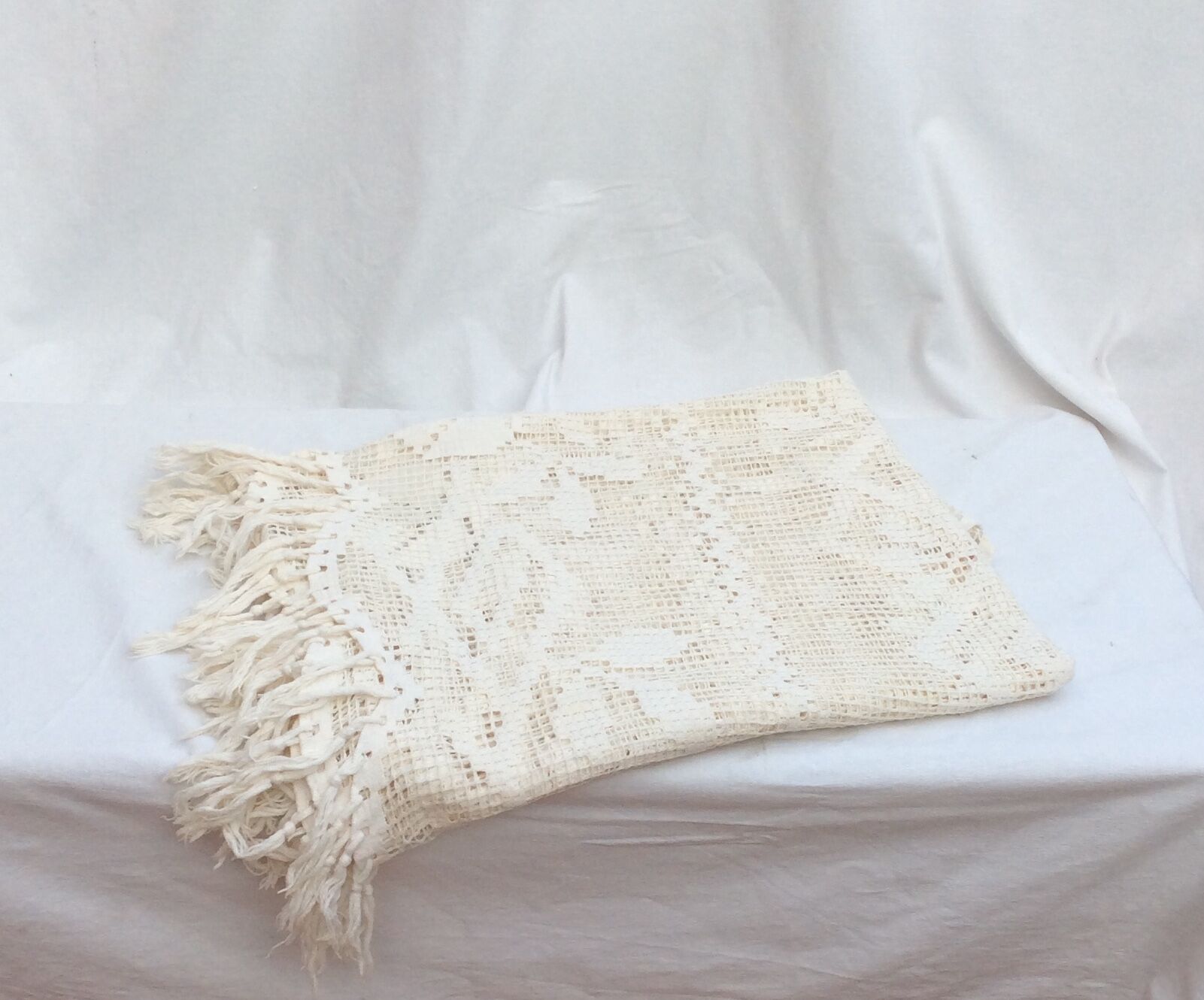 Hand embroidered bed cover with vintage crochet dimension: width -180cm- height -230cm-