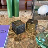 Pair of brass dice-shaped paperweights / bookends, Italy 1970s