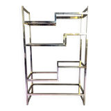 Etagère italienne en métal doré et verre fumé