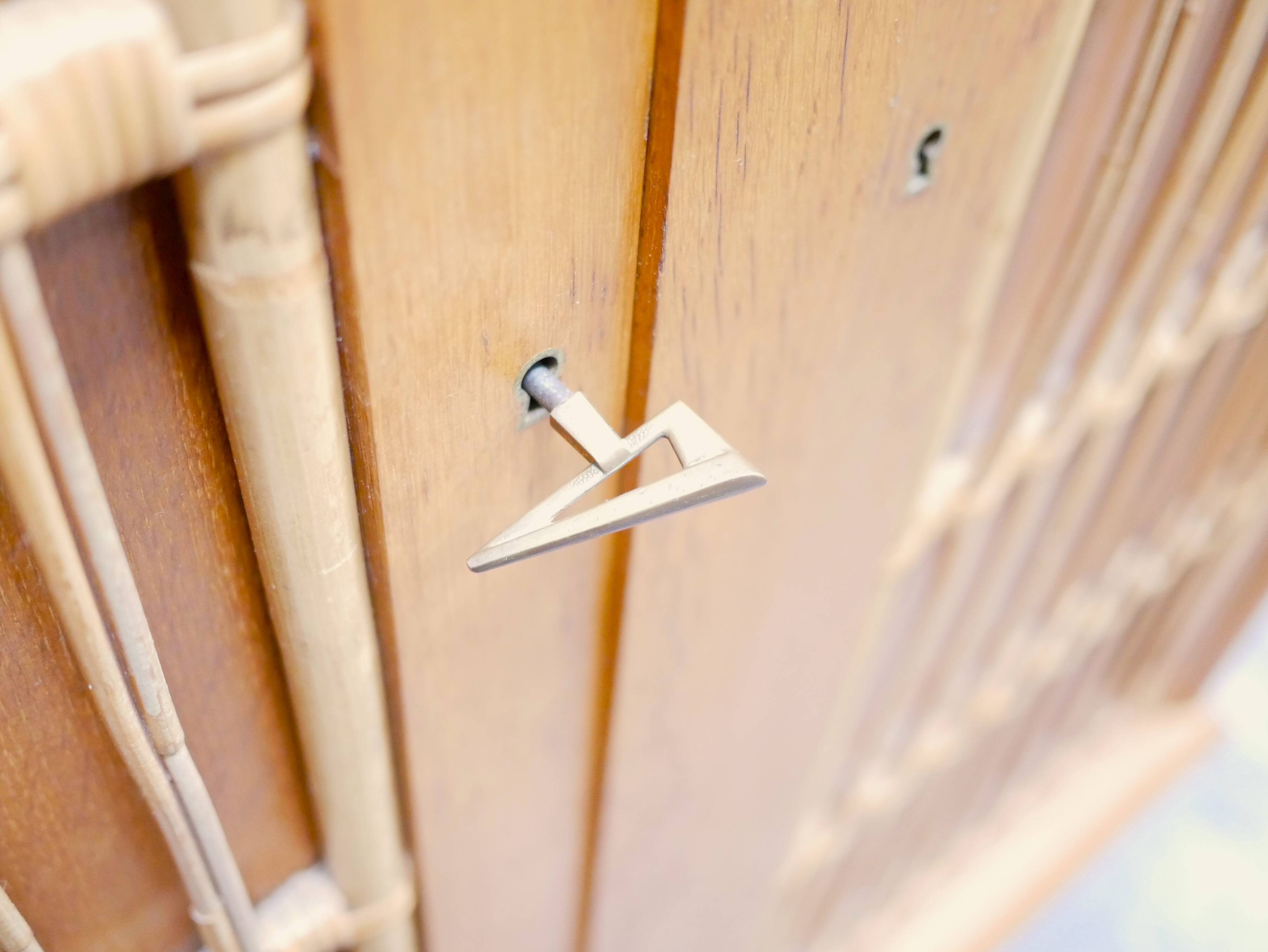 Vintage wardrobe in wood and rattan