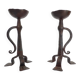 Pair of tripod candlesticks in wrought iron, neo-Gothic style, French work.