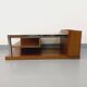 Rectangular vintage modernist coffee table with wooden niches, chrome.