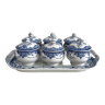 Set of 6 cream pots on iron earthenware tray Creil and Montereau 19th century