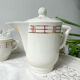 Vintage tea set in white porcelain with stripes, Moulin des Loups orcerame model "Richelieu"