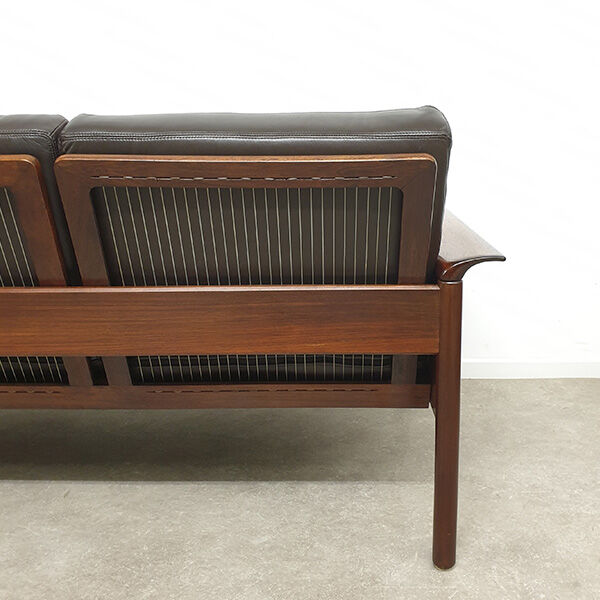 Hans olsen three seater sofa in leather and rosewood