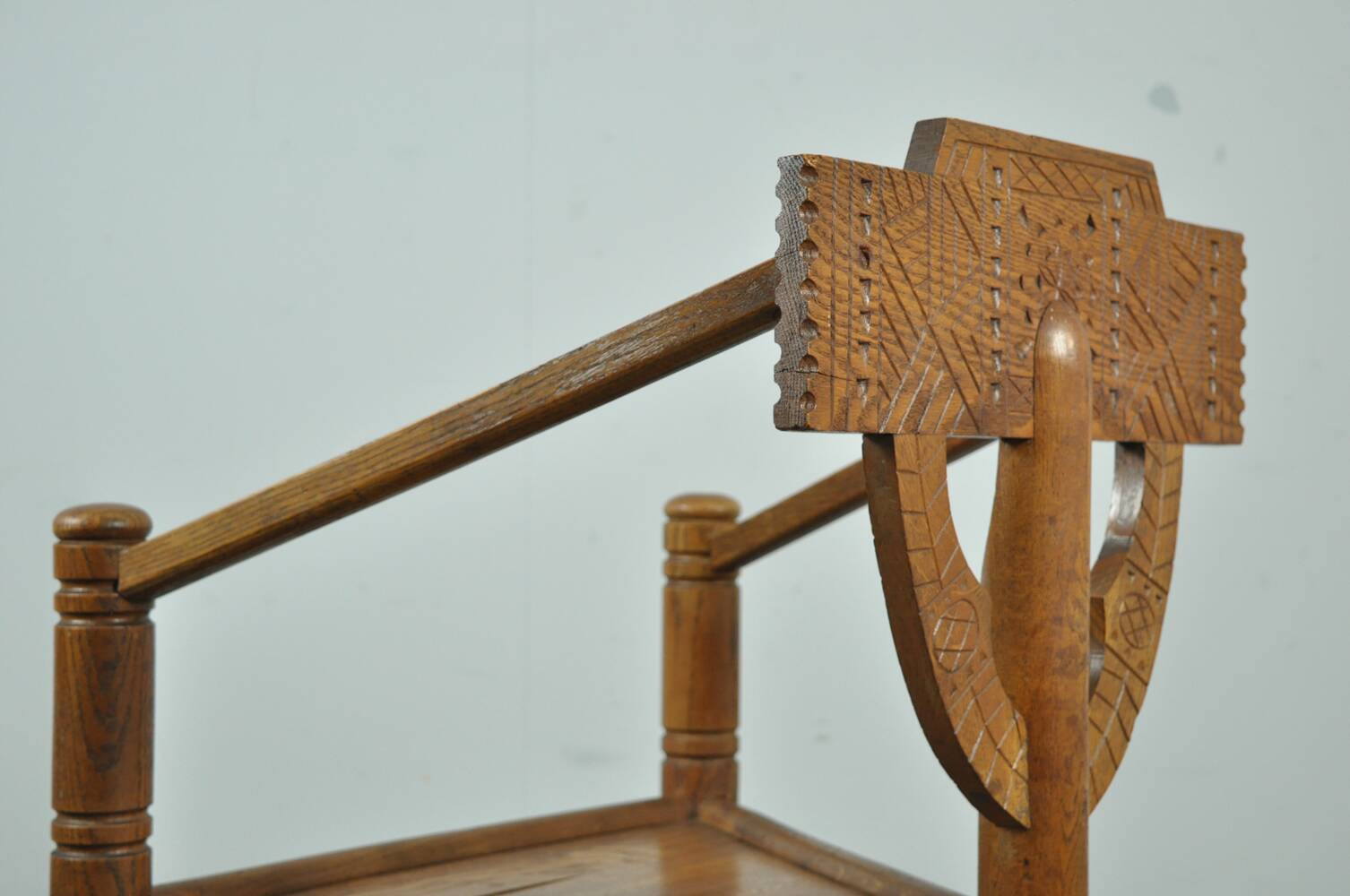 Pair of vintage antique Scandinavian oak Monk chairs, Sweden 1950s