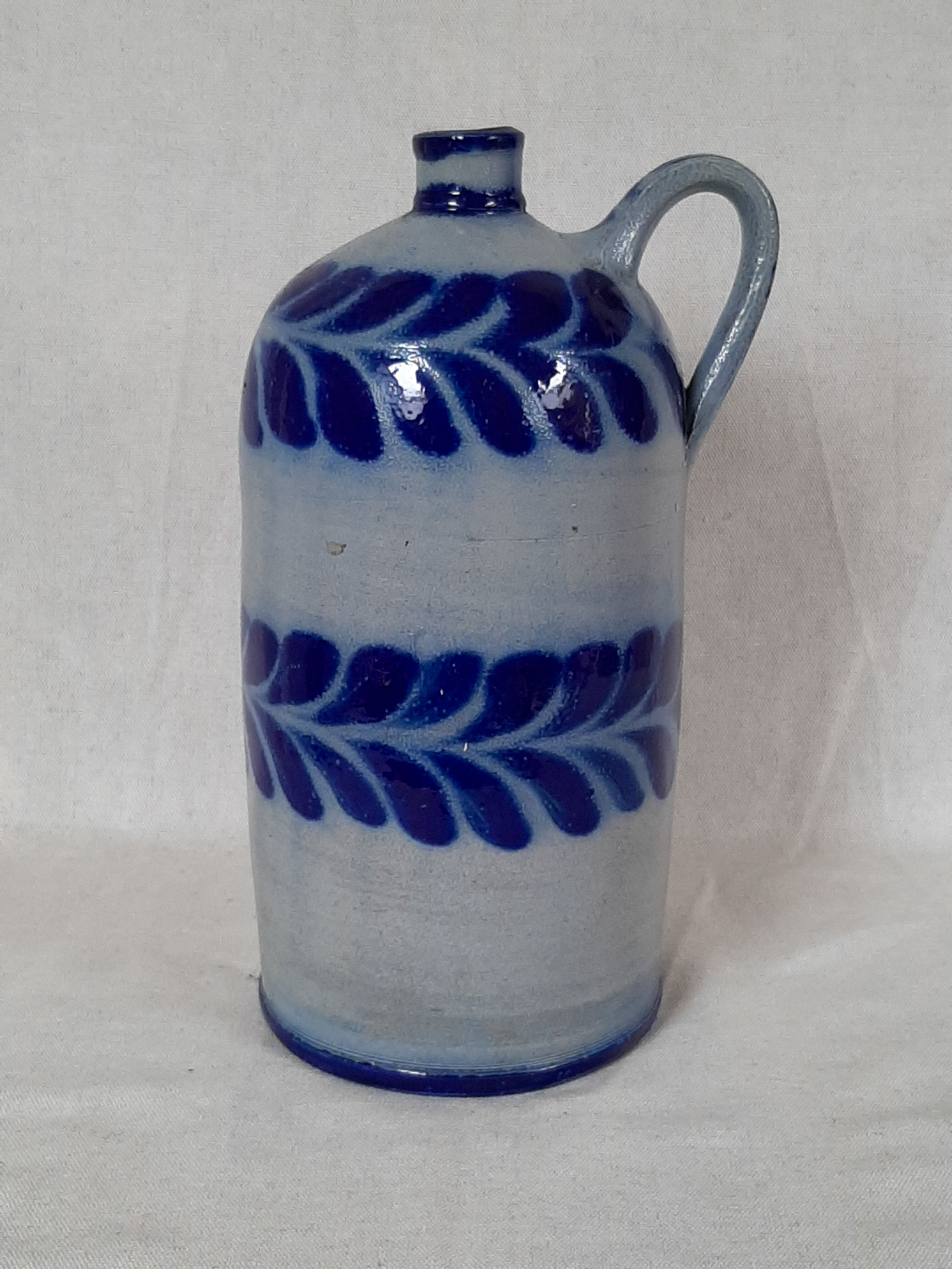 Blue stoneware bottle from Alsace, Schmitter pottery, Betschdorf.