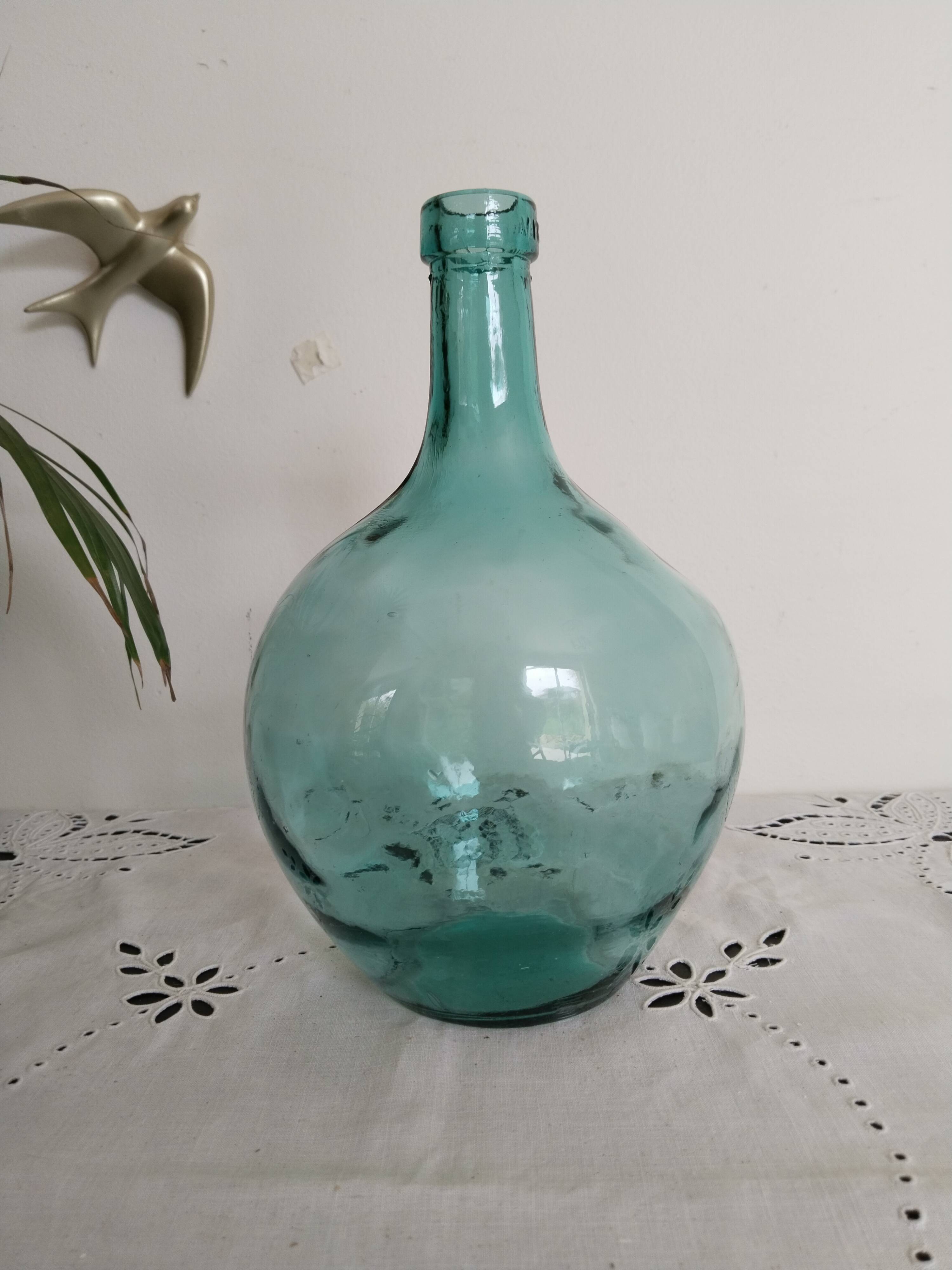 Blue-green demijohn carboy, vintage French, Viresa