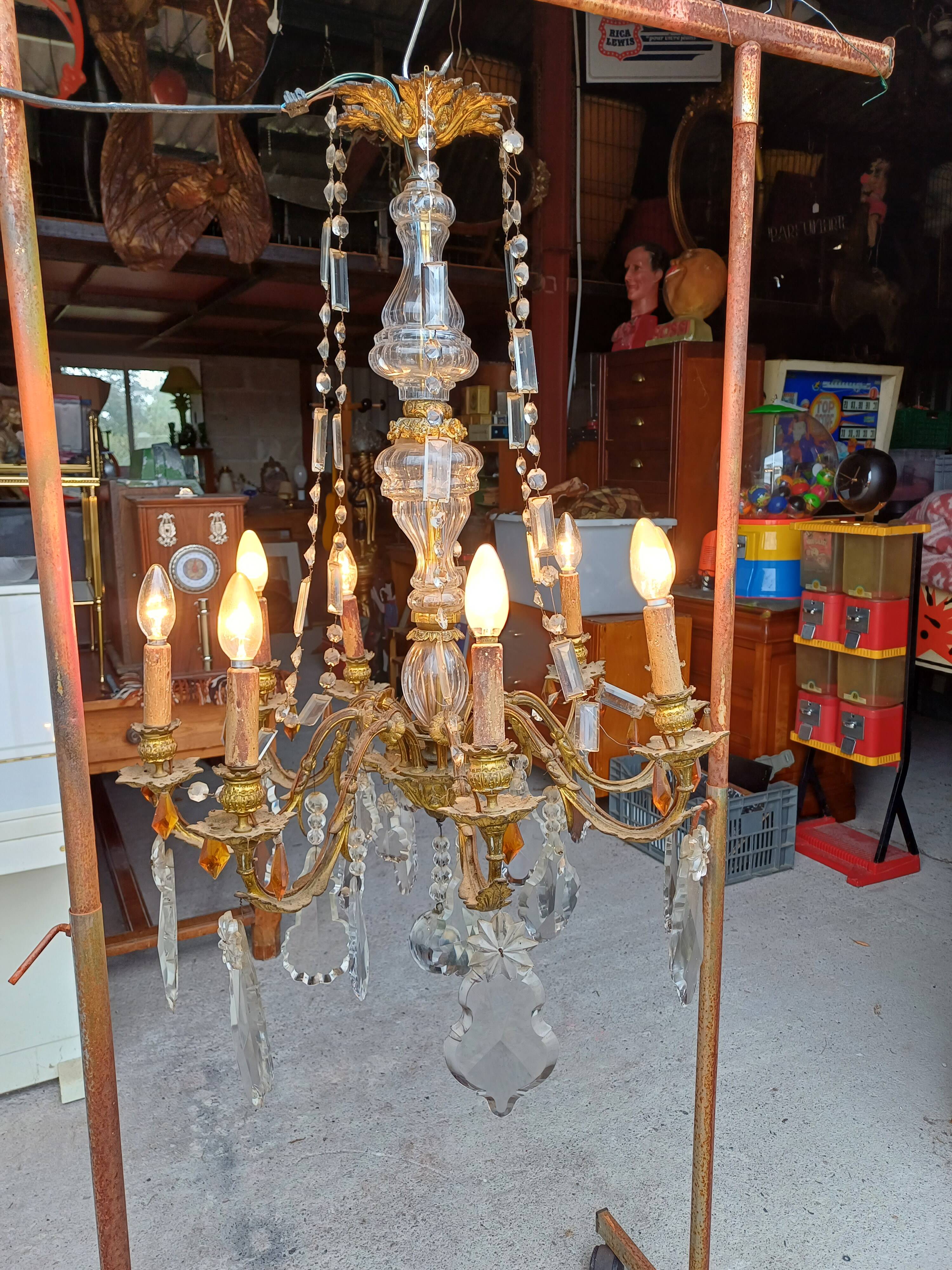 19th Bronze and Crystal Chandelier