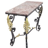 Console en fer forgé avec feuilles d'acanthes dorées, 1950