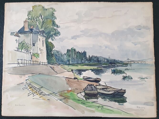 Aquarelle sur papier "Bouchemaine (Maine et Loire)" Signée en bas à droite, André Duculty (1912-1990)