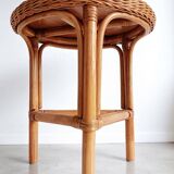 1960s Handmade Vintage French Riviera Wicker & Bamboo Side Table