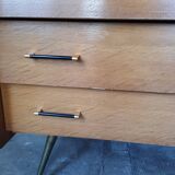 Vintage light oak chest of drawers, brass base