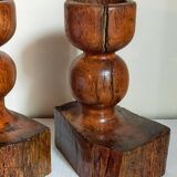 Pair of old brutalist turned solid wood candlesticks
