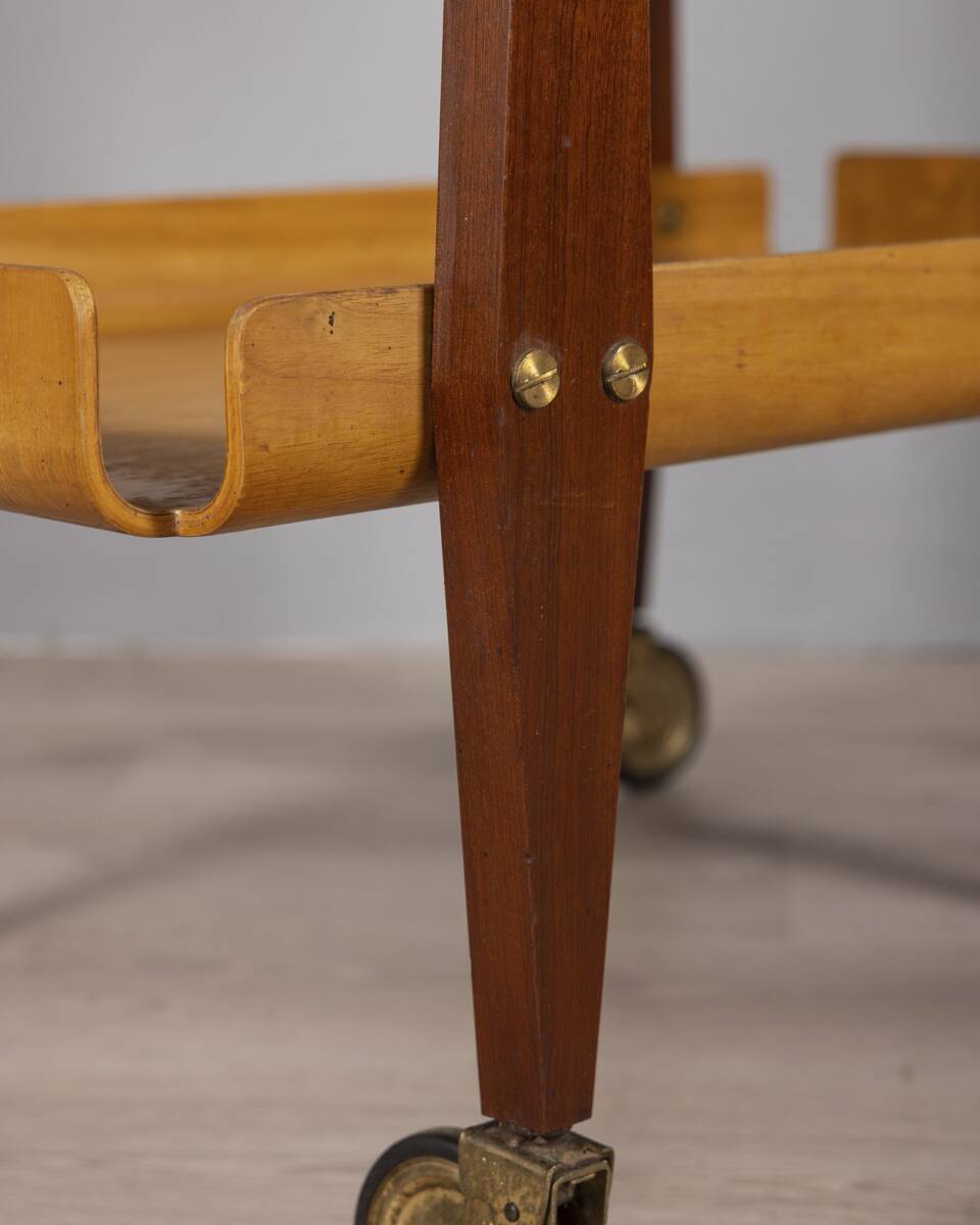 Vintage 1950s Wooden Food Service Cart, Designed by Carlo Ratti
