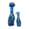 "Dog" bottles, blue Empoli glass decanters, 60s