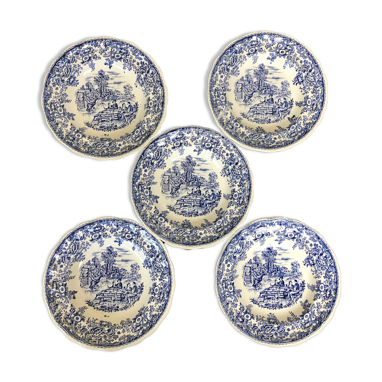 Set of 5 blue plates Lunéville & KG