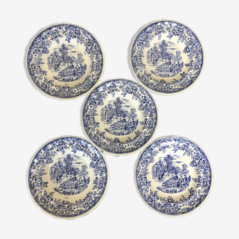 Ensemble de 5 assiettes bleues Lunéville & KG