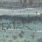 HST painting "Landscape with towns and fishermen" signed Texier + frame XIX°