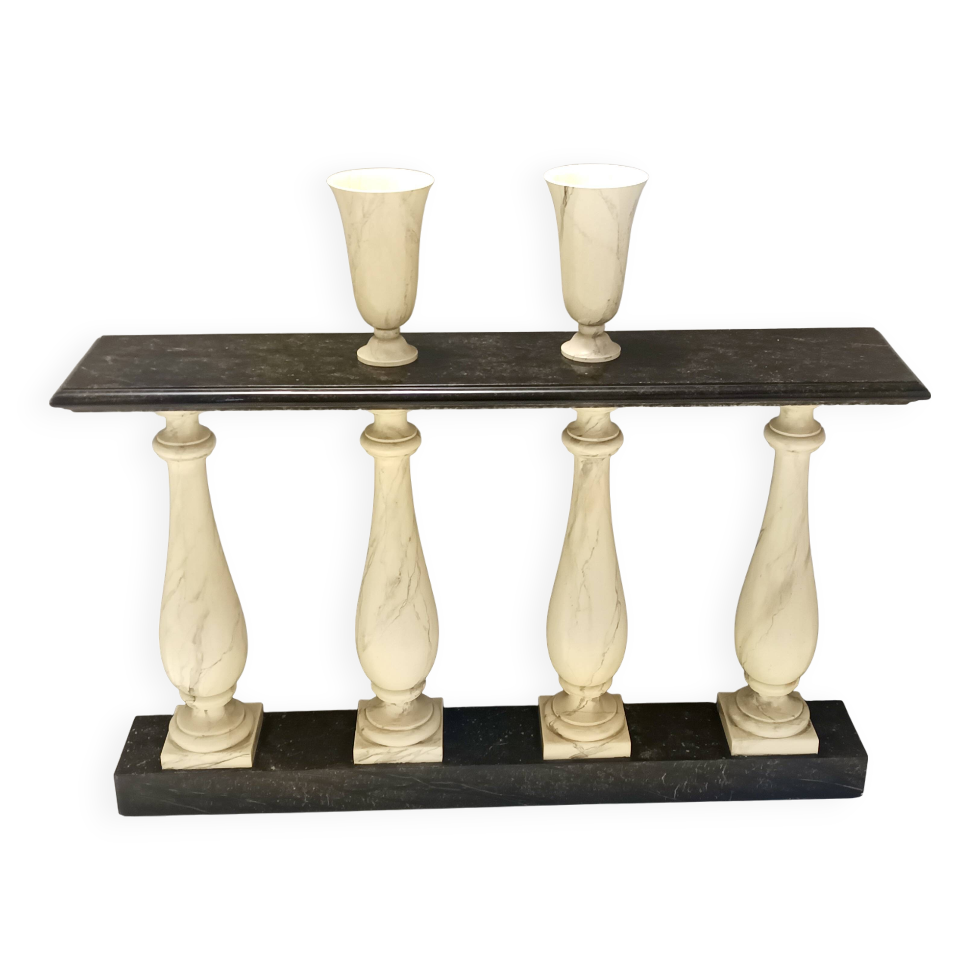 Ivory Hand-Painted Beech Console / Balustrade with a Marble Effect and Two