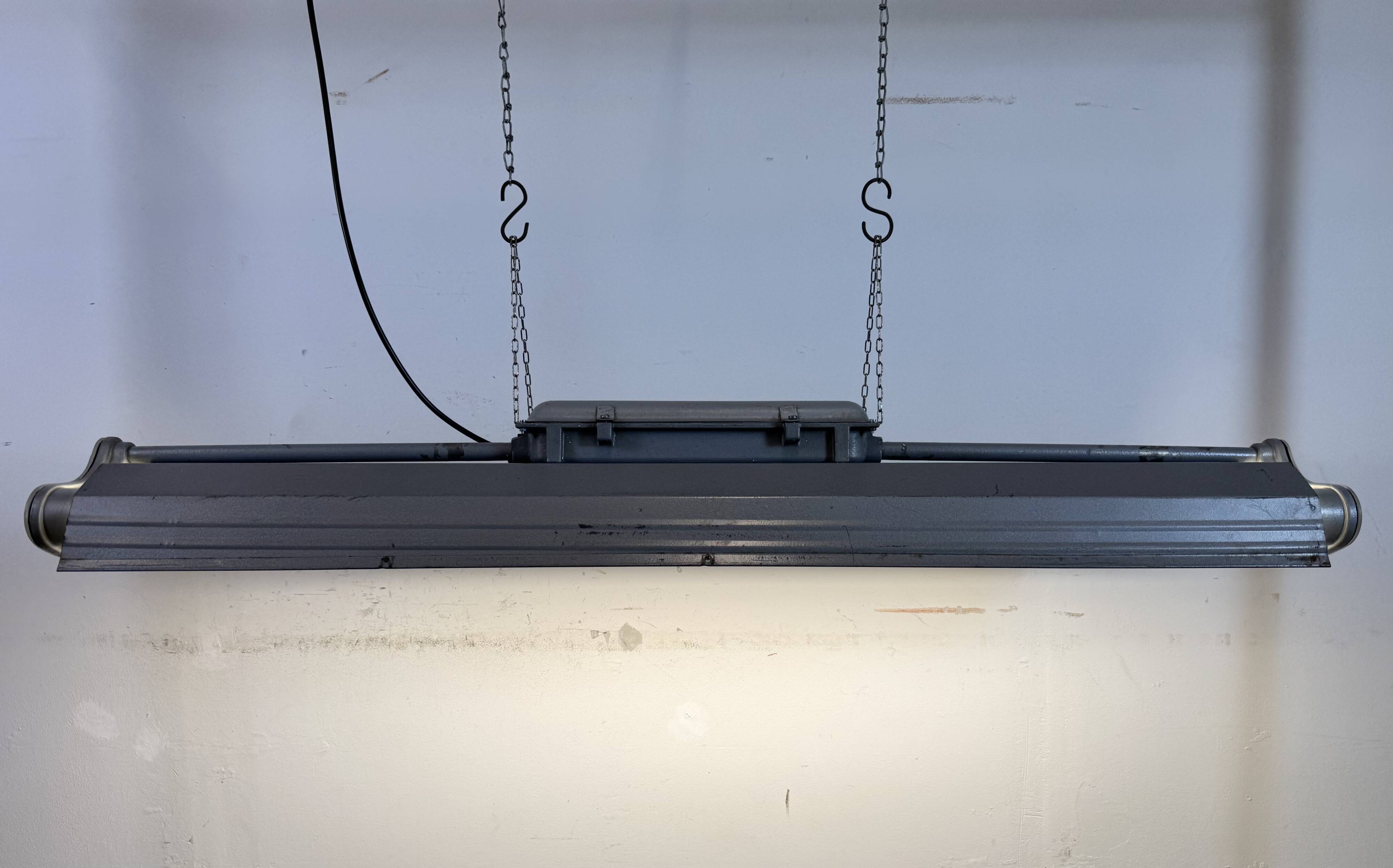 Grey Industrial Hanging Tube Light from Polam Gdansk, 1970s