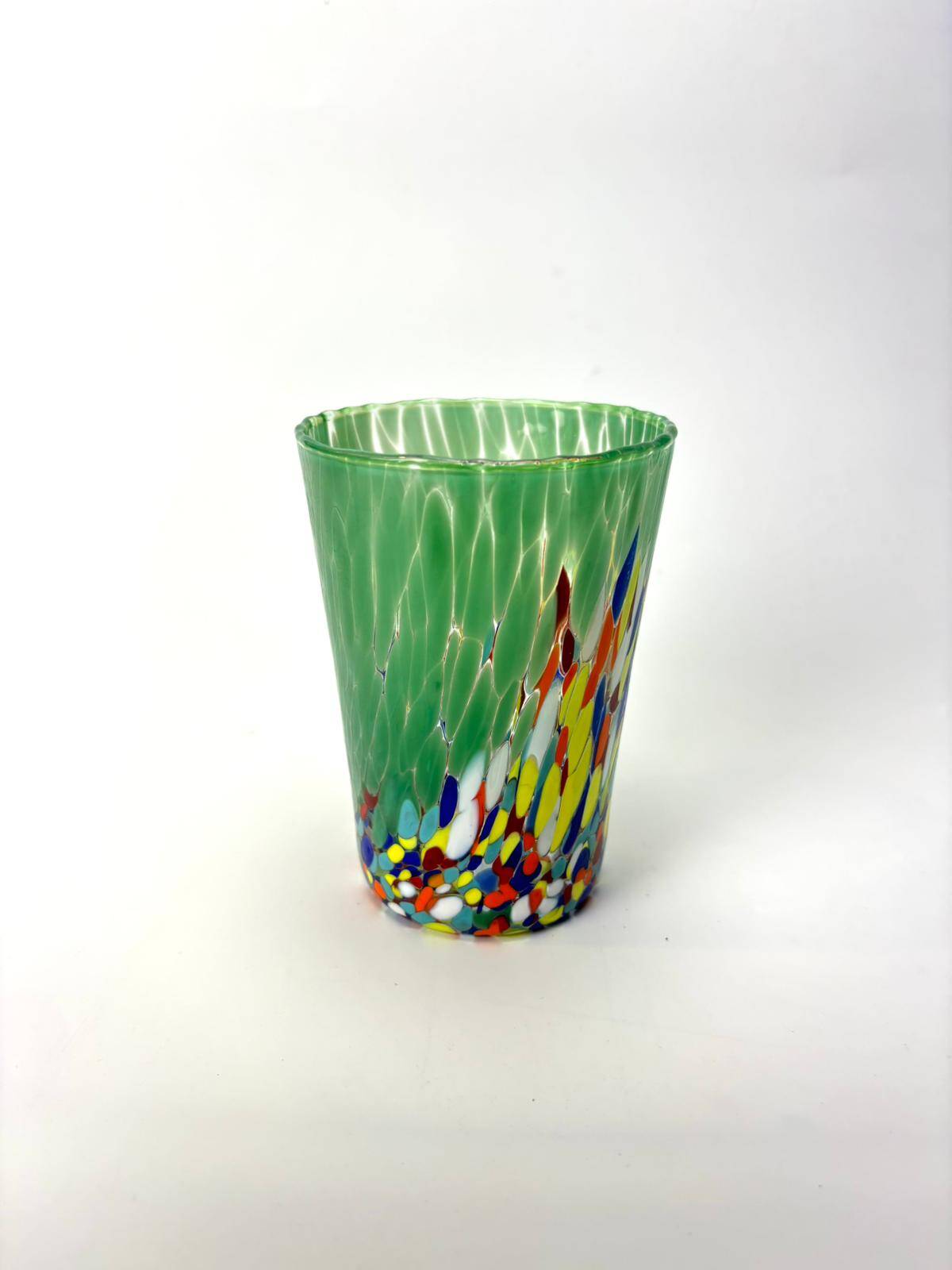Set of 6 blown glass glasses with coloured Murano granules.