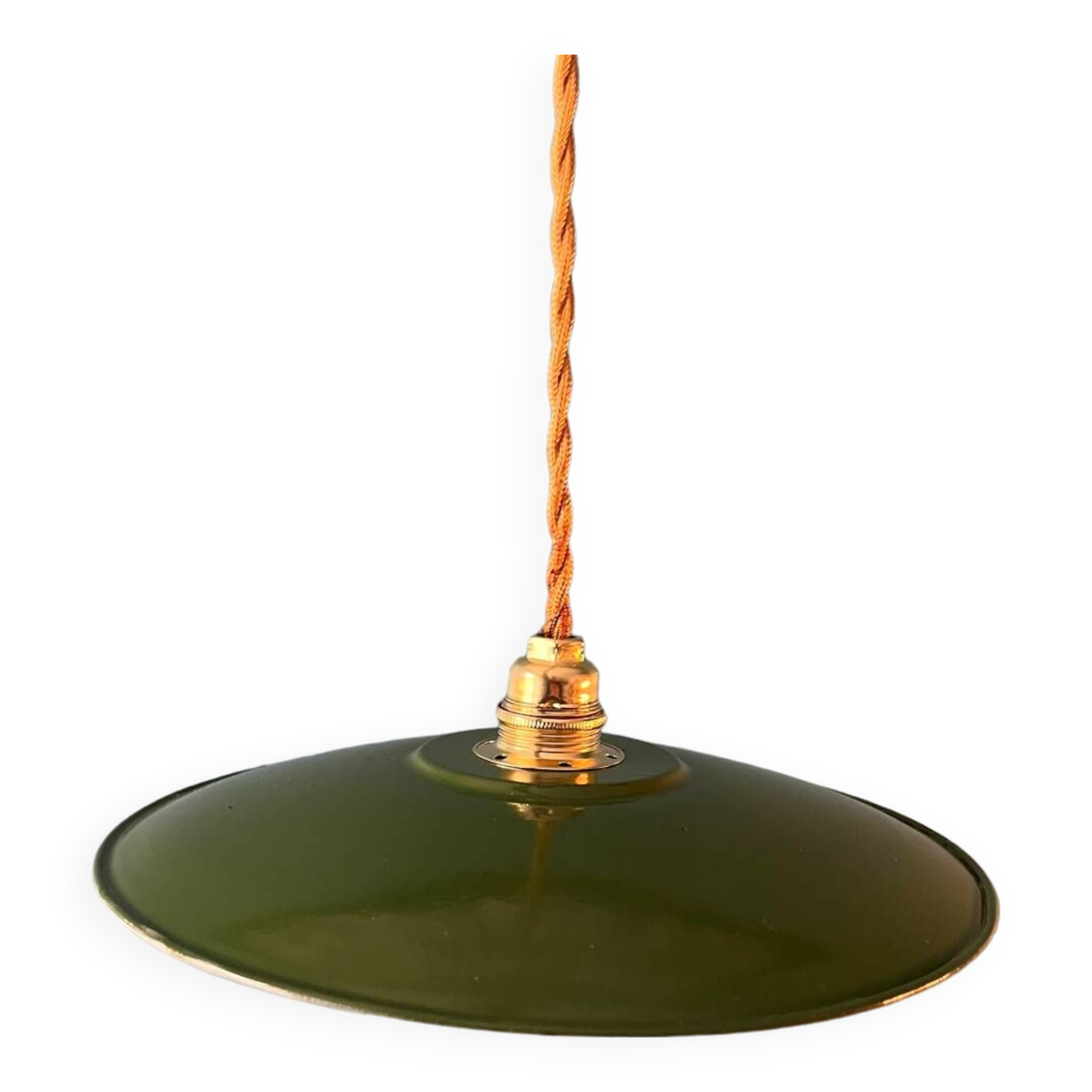 Green enameled sheet metal pendant light