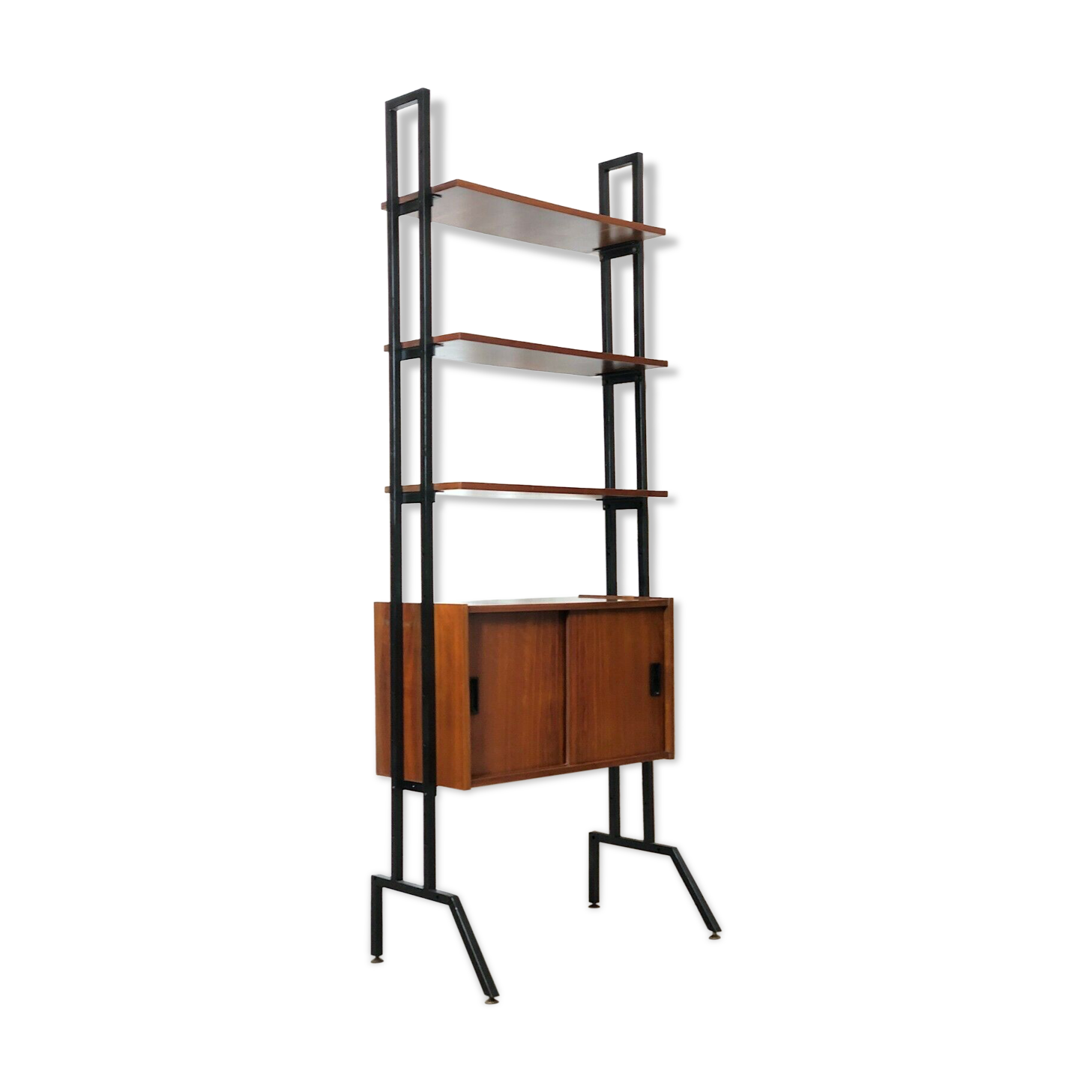 Modular storage cabinet and teak bookcase. Italy, 60s