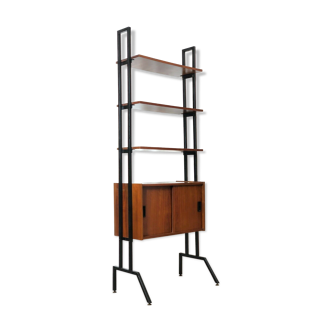 Modular storage cabinet and teak bookcase. Italy, 60s
