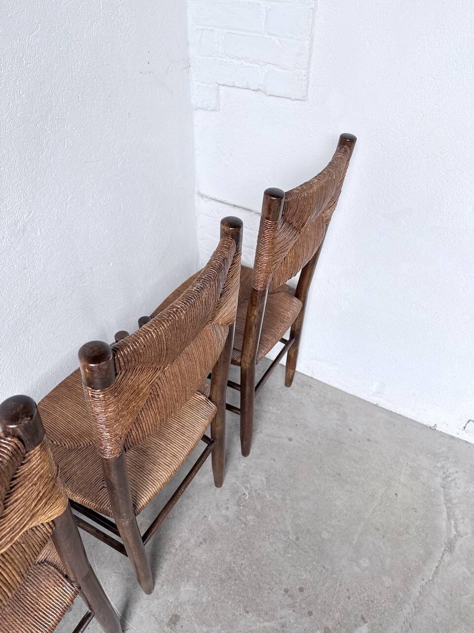 Set of 6 straw and oak Beauche chairs.