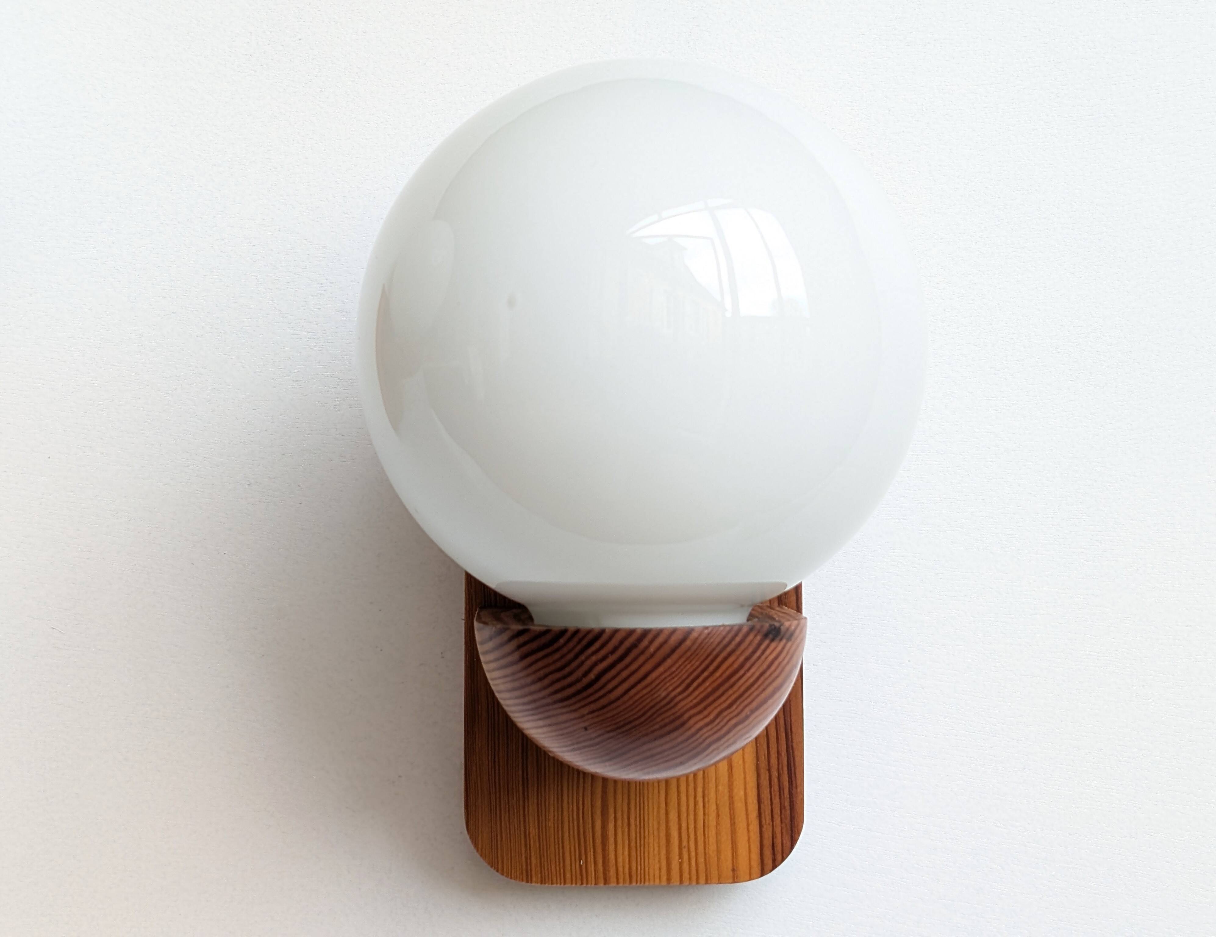 Pair of solid pine and opaline wall lights
