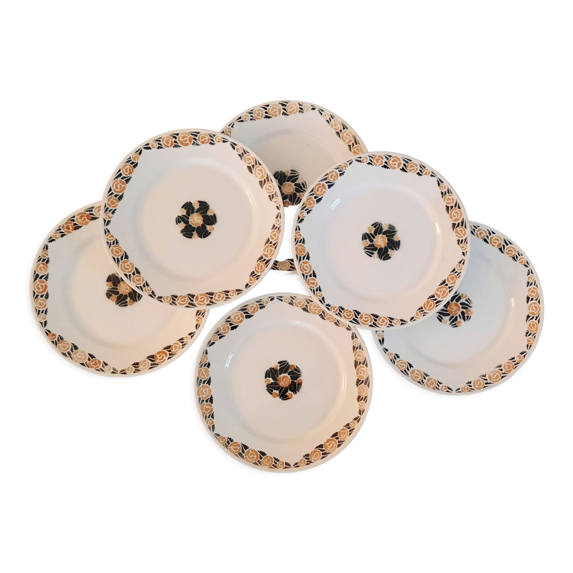 Flat earthenware plates old Badonviller model rosette vintage