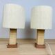 Pair of brutalist lamps pink sandstone and wool lampshade