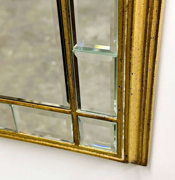 Grand miroir de luxe vintage à facettes avec cadre doré par Deknudt, années 1980.