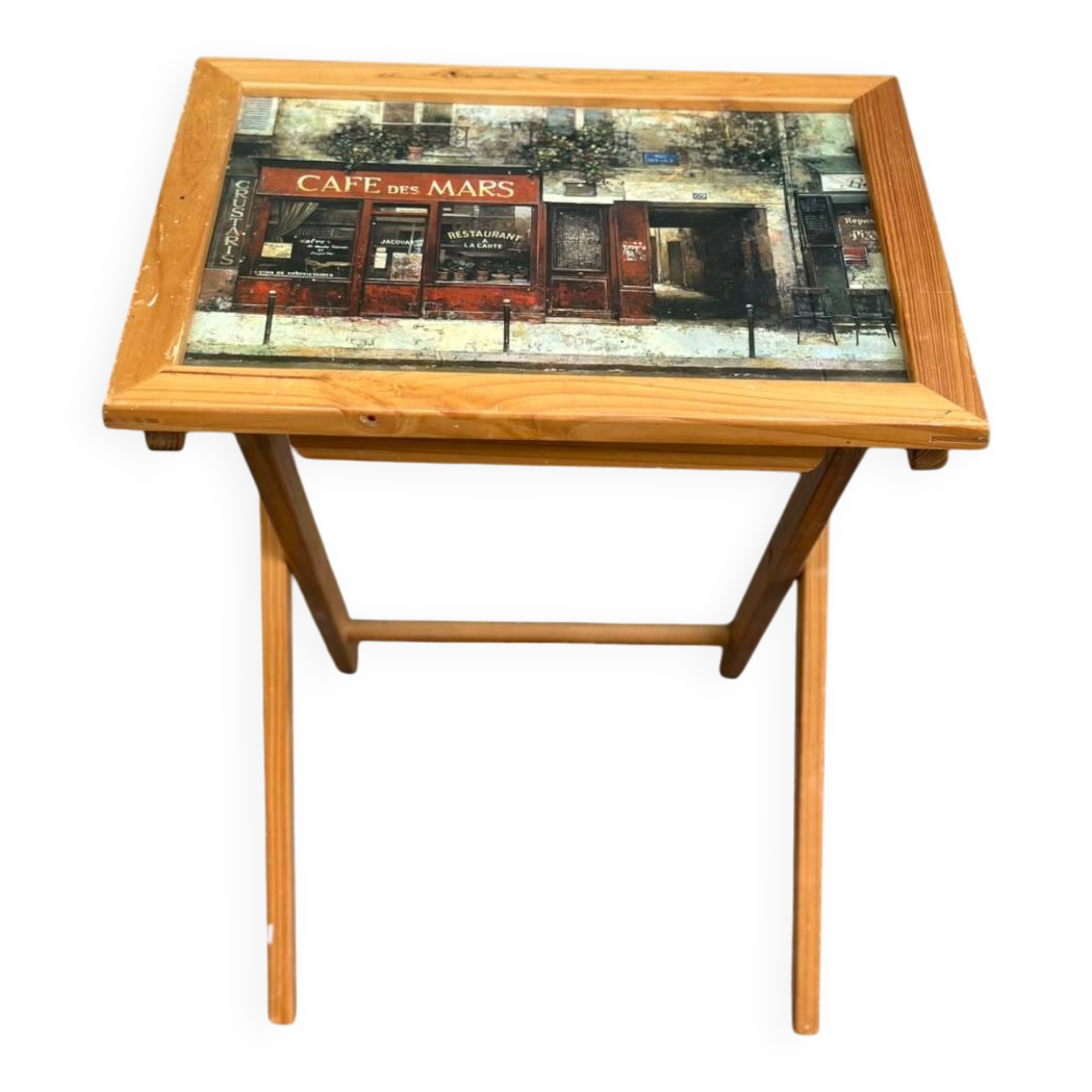 Folding wooden side table — Café des Mars Paris Vintage pattern