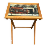 Folding wooden side table — Café des Mars Paris Vintage pattern