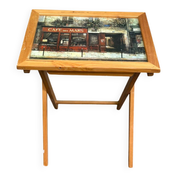 Table d'appoint pliante en bois — Motif Café des Mars Paris Vintage