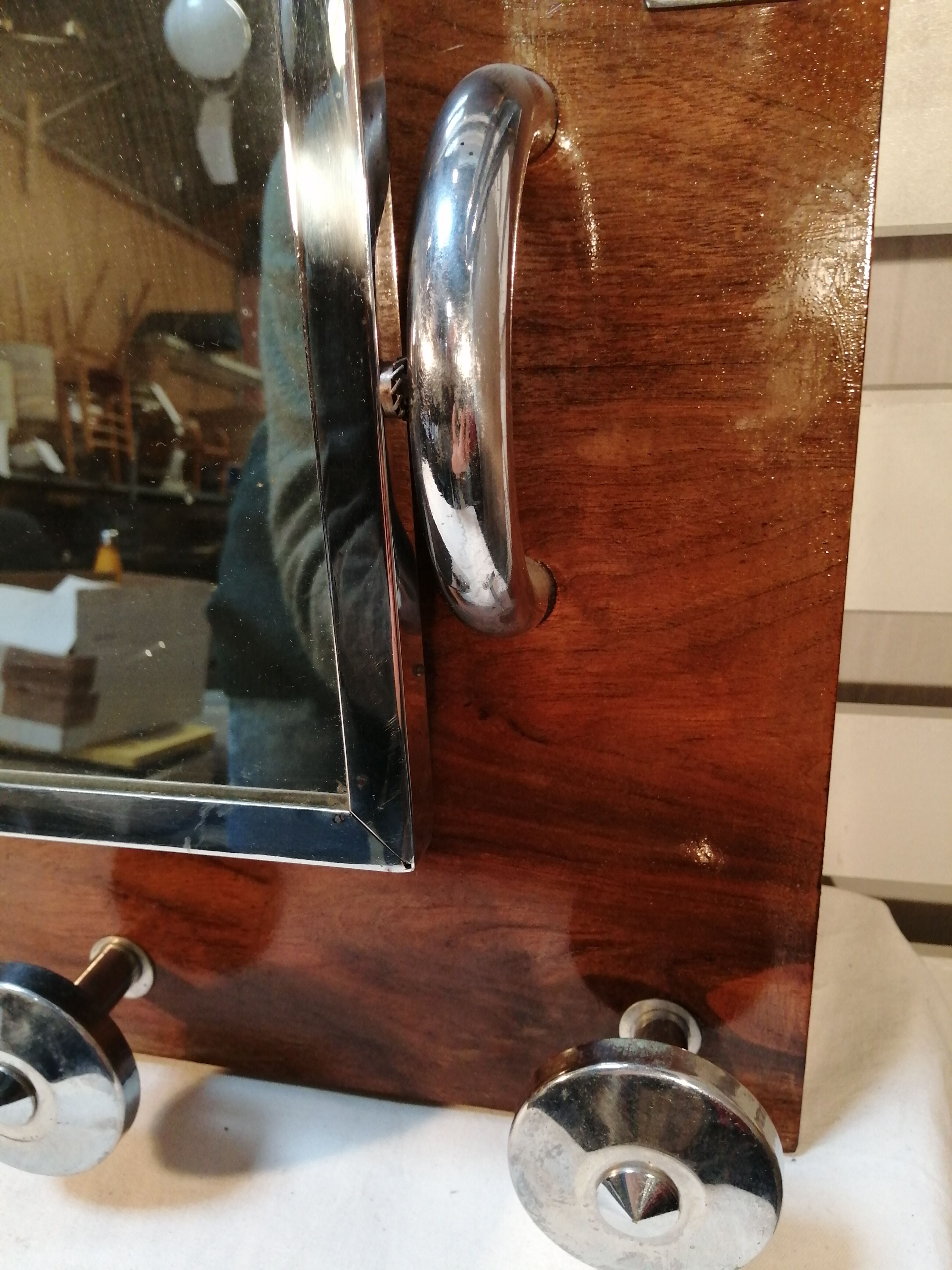Art Deco wall rack - wood and chrome - vintage