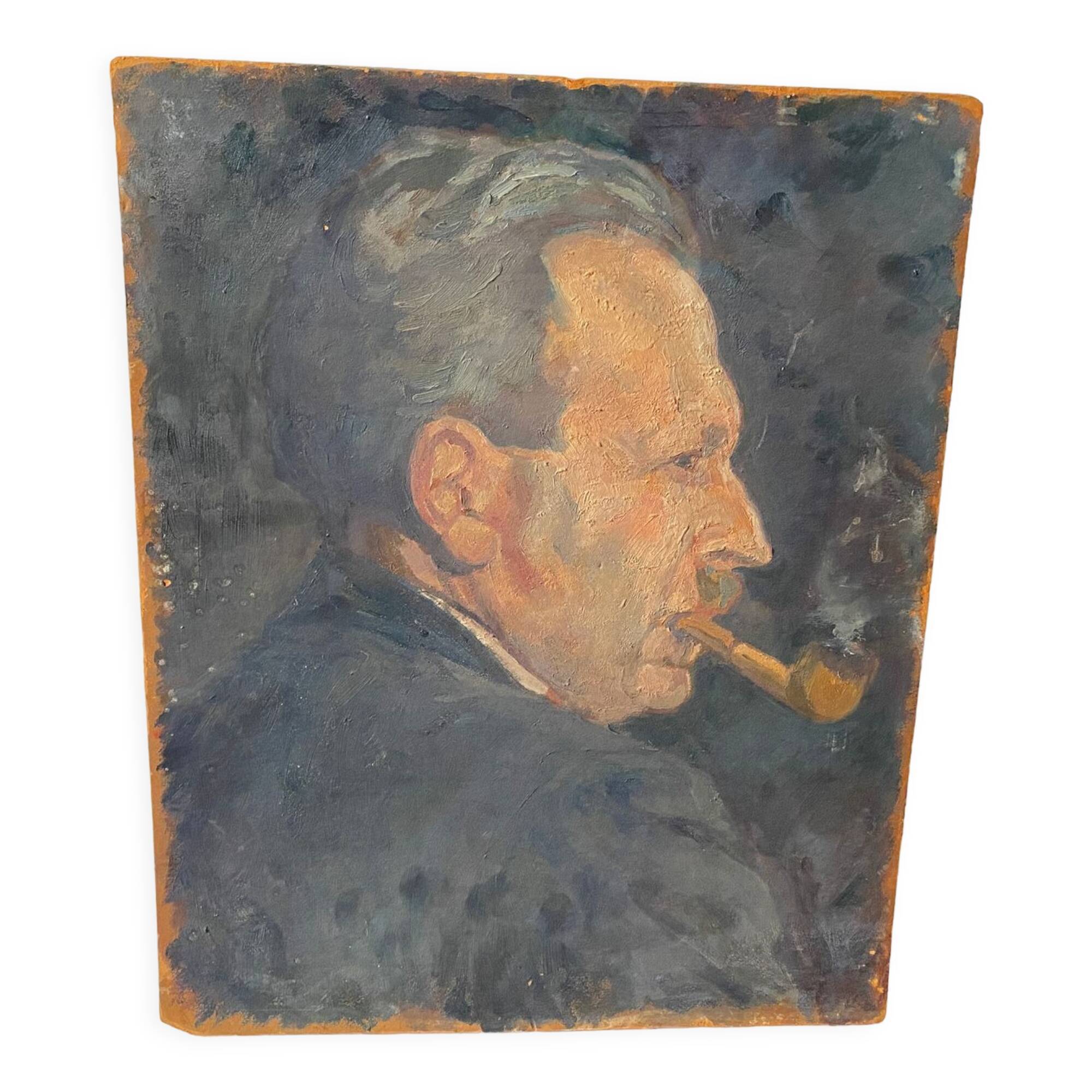 Oil portrait on cardboard of a man 50s