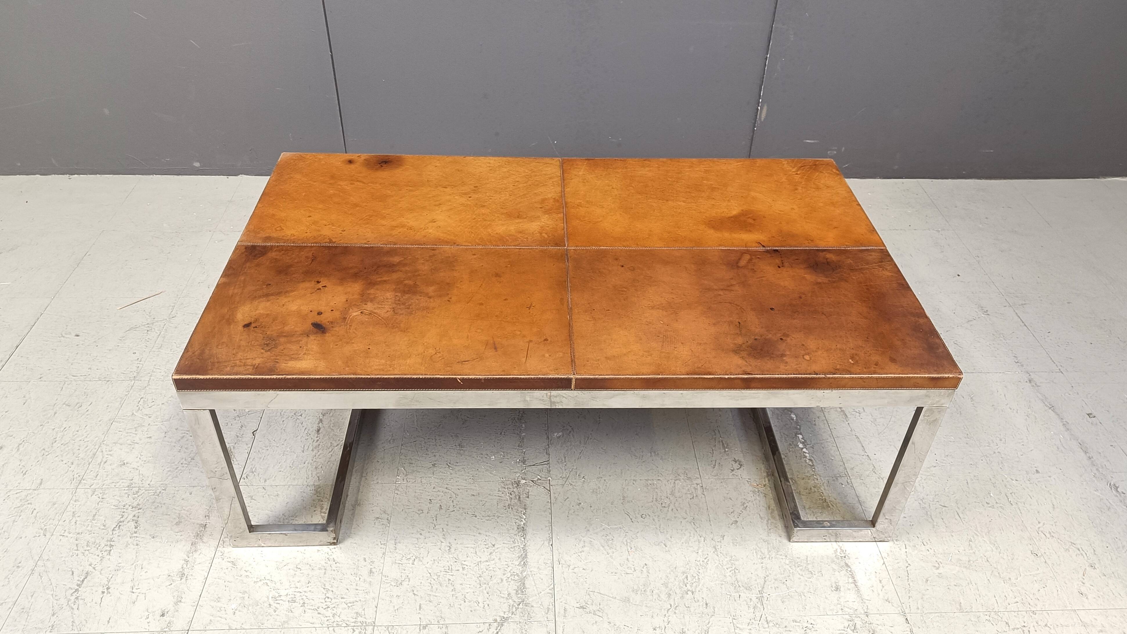 Leather and chrome coffee table, 1970s