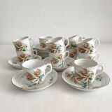12 ironstone coffee cups with polychrome floral decoration, KG Lunéville