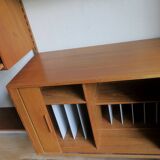 Modular 3-compartment teak wall shelving system with desk and lighting by Kai Kristiansen for FM, Denmark, 1960s