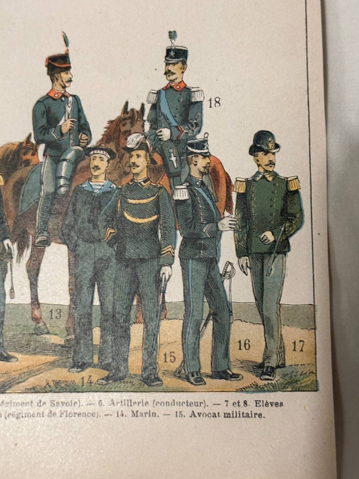 gravure planche des drapeau et les costumes de l’armée de l’Italie XIX et carte italie