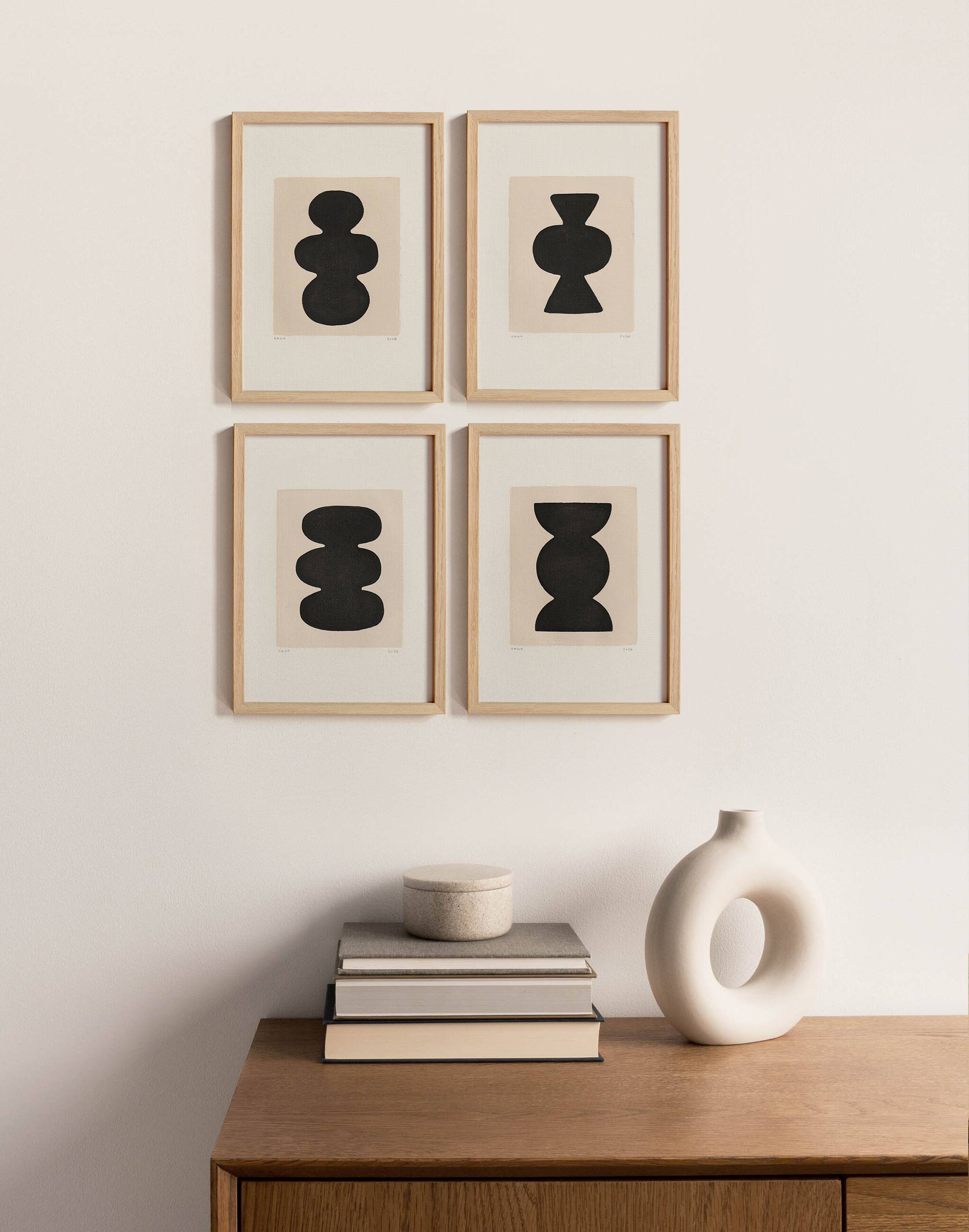 Collection of 4 black abstract paintings signed Eawy.