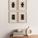 Collection of 4 black abstract paintings signed Eawy.